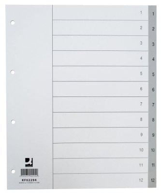 Numerieke tabbladen Q-CONNECT, A4-formaat, PP, 1-12, met indexblad, in grijs