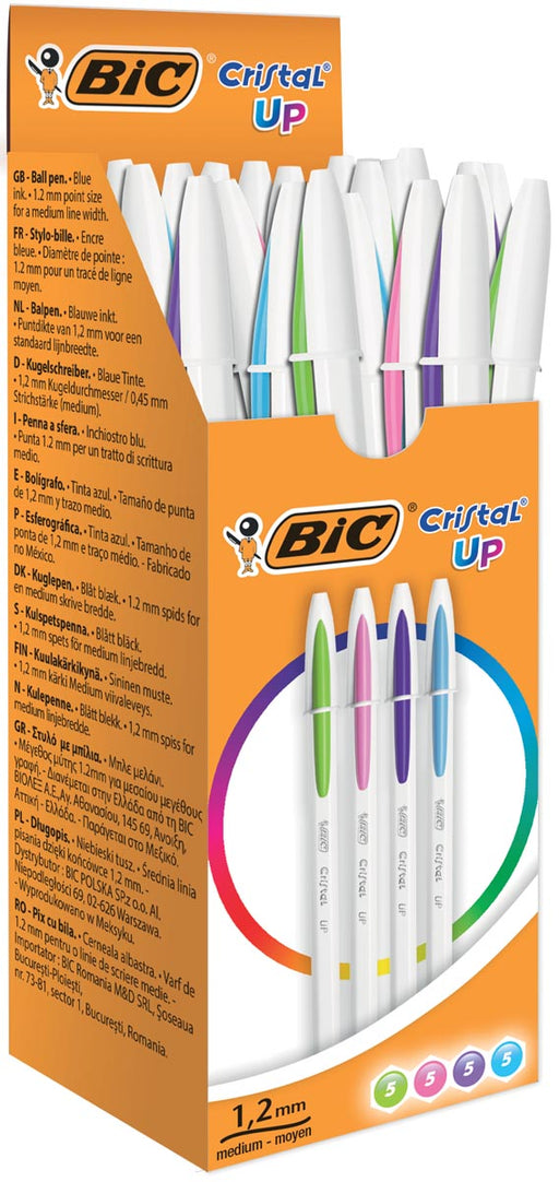 Bic balpen Cristal Up, doos met 20 stuks in geassorteerde fun kleuren 50 stuks, OfficeTown