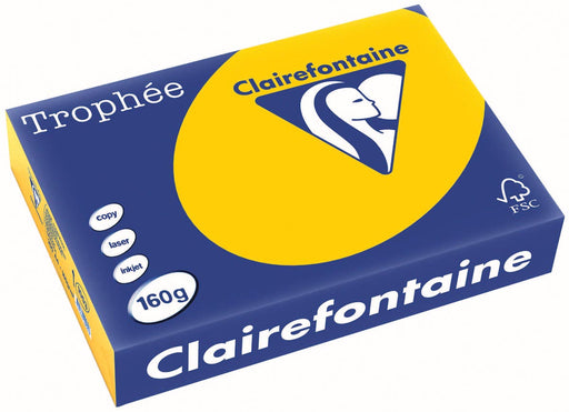 Clairefontaine Trophée Intens, gekleurd papier, A4, 160 g, 250 vel, zonnebloemgeel 4 stuks, OfficeTown