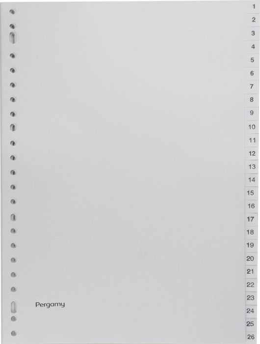 Pergamy tabbladen, A4-formaat, 23-gaatsperforatie, grijs PP, set van 1-52