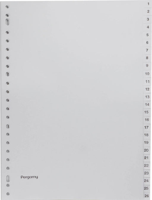 Pergamy tabbladen, ft A4, 23-gaatsperforatie, grijze PP, set 1-52 12 stuks, OfficeTown
