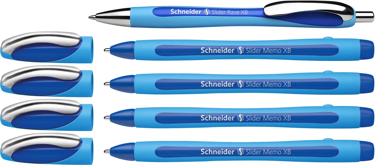 Schneider balpen Slider Memo XB blauw, 4 stuks + 1 Rave GRATIS 10 stuks