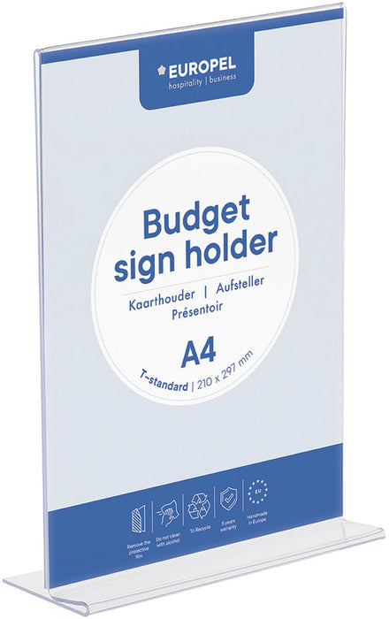 Europel folderhouder Budget met T-voet en A4-formaat, transparant Polystyreen