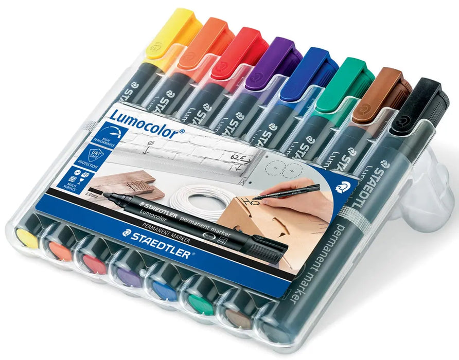 Staedtler Lumocolor 352, permanente marker, ronde punt, 2 mm, verpakking van 8 stuks in verschillende kleuren