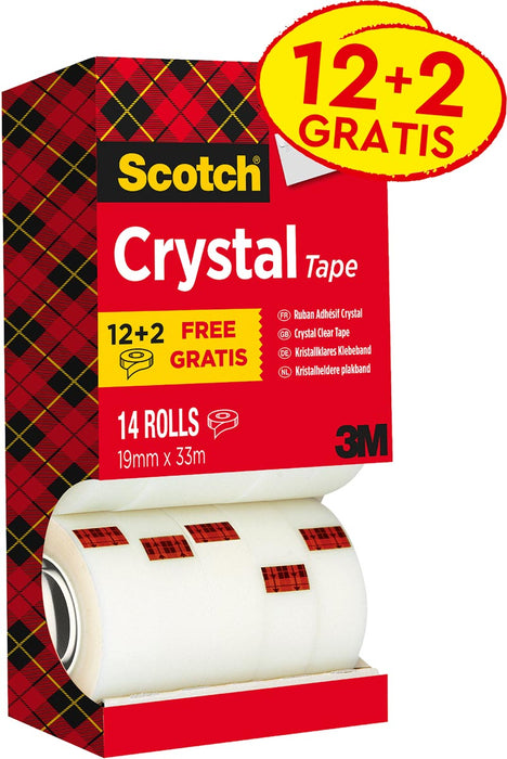 Scotch Plakband Crystal ft 19 mm x 33 m, doos met 14 rolletjes (12 + 2 gratis)