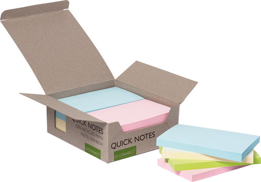 Q-CONNECT Quick Notes Recycled pastel, ft 76 x 127 mm, 100 vel, doos van 12 stuks in geassorteerde kleure 12 stuks, OfficeTown