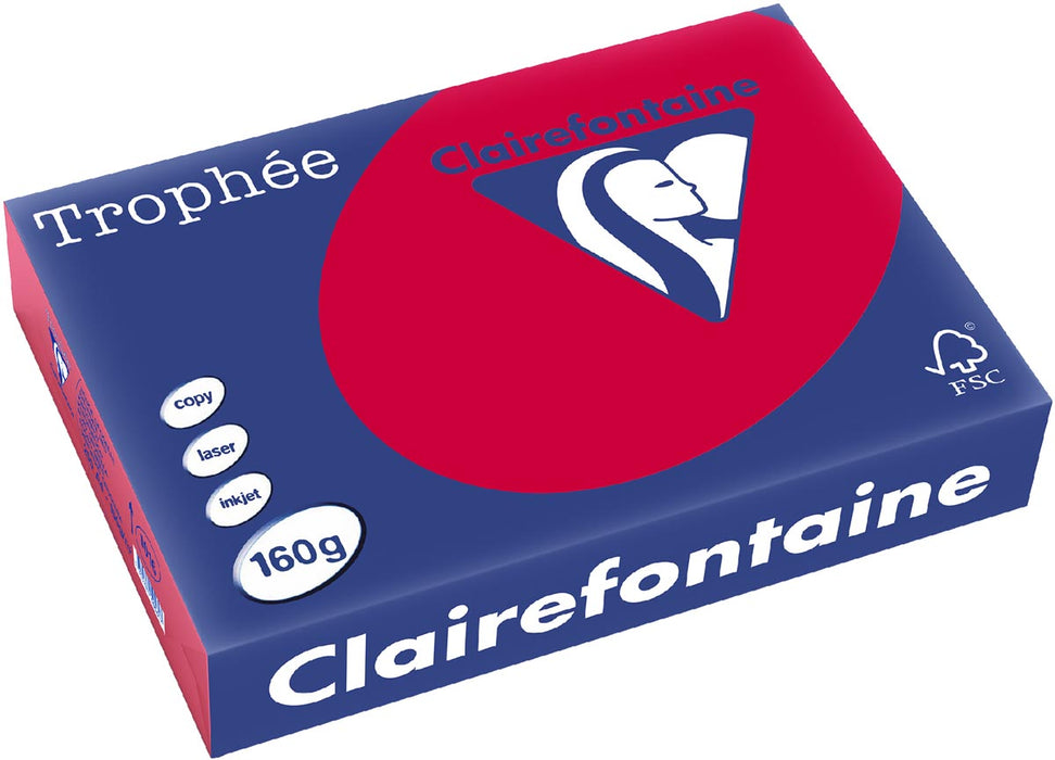 Clairefontaine Trophée Intens, gekleurd papier, A4, 160 g, 250 vel, kersenrood 4 stuks