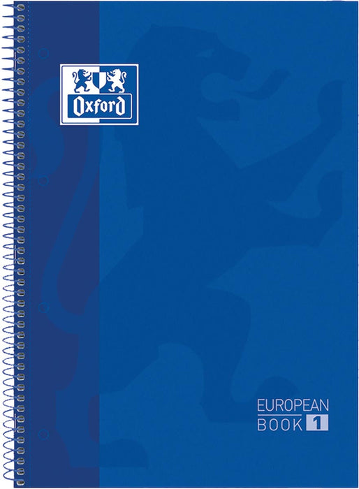 Oxford School Klassiek Europees notitieboek met spiraal, ft A4+, 160 pagina's, gelinieerd, donkerblauw 5 stuks