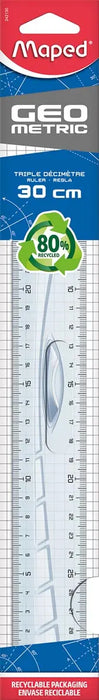 Maped Geometrische dubbele decimeter, 30 cm, transparant met antivlekboord