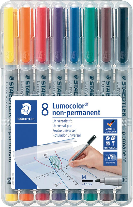 Staedtler Lumocolor 315, OHP-marker, niet-permanent, 1,0 mm, doos van 8 stuks in diverse kleuren