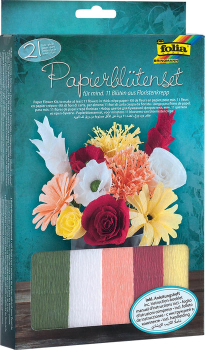 Folia bloemen knutselset van crêpepapier, 21 stuks