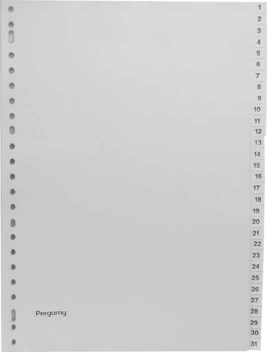 Tabbladen Pergamy, A4-formaat, 23-gaats geperforeerd, grijs PP, set 1-31, 20 stuks