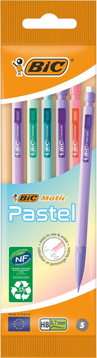 BicMatic vulpotlood Pastel, blister met 5 stuks met geassorteerde kleuren