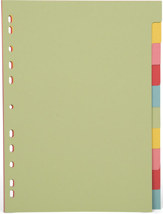Pergamy tabbladen in A4-formaat, 11-gaatsperforatie, karton, geassorteerde pastelkleuren, 10 tabs