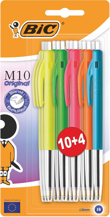 Bic balpen M10 Origineel Ultrakleuren, verpakking van 10 + 4 gratis