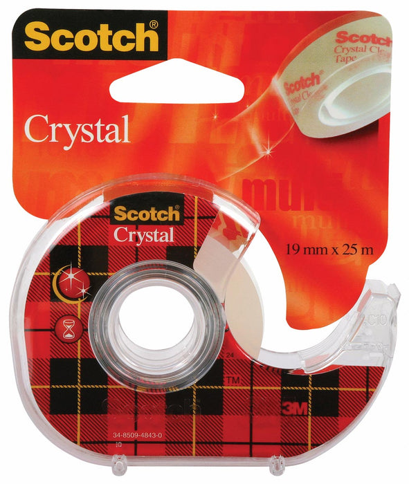 Scotch Plakband Crystal ft 19 mm x 25 m, verpakking met 1 dispenser en 1 rolletje