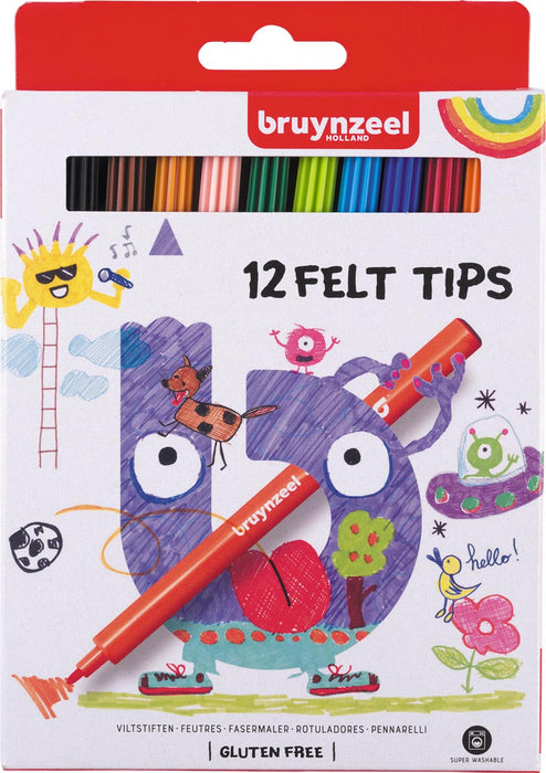 Bruynzeel viltstiften voor kinderen - 12 stuks in ophangetui
