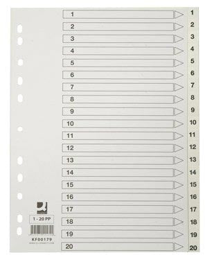 Q-CONNECT tabbladen set 1-20, met indexblad, ft A4, wit 25 stuks, OfficeTown