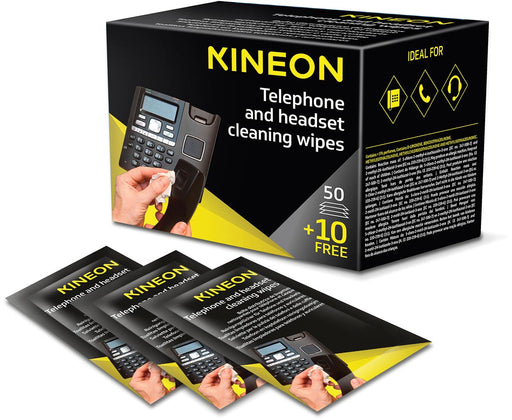 Kineon schoonmaakdoekjes voor telefoon en headsets, individueel verpakt, doos van 50 + 10 gratis 10 stuks, OfficeTown