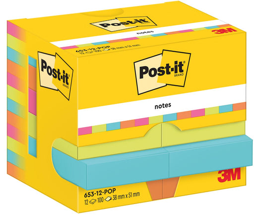 Post-It Notes Poptimistic, 100 vel, ft 38 x 51 mm, pak van 12 blokken 24 stuks, OfficeTown