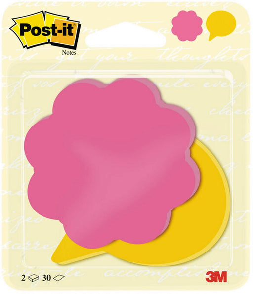 Post-it Notes, 2 x 30 vel, ft 72,5 x 72,2 mm, bloem power roze en tekstballon ultrageel 16 stuks, OfficeTown