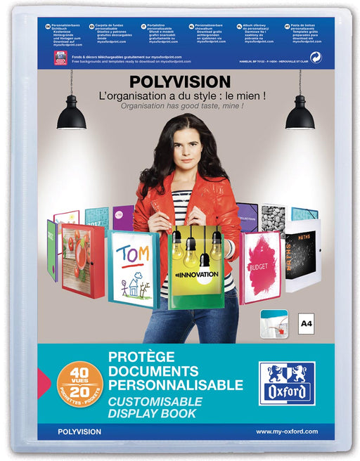 OXFORD Polyvision personaliseerbare presentatiealbum, formaat A4, uit PP, 20 tassen, transparant 12 stuks, OfficeTown