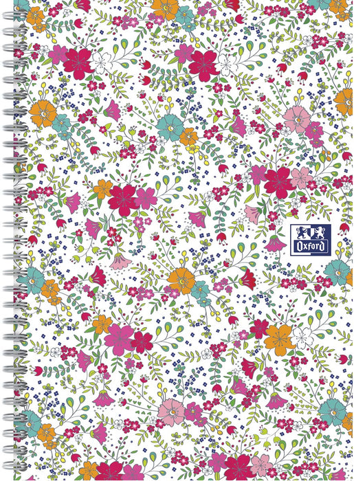 Oxford Bloemenprint hardcover spiraalschrift, ft B5, 60 vel, geruit 5 mm, wit