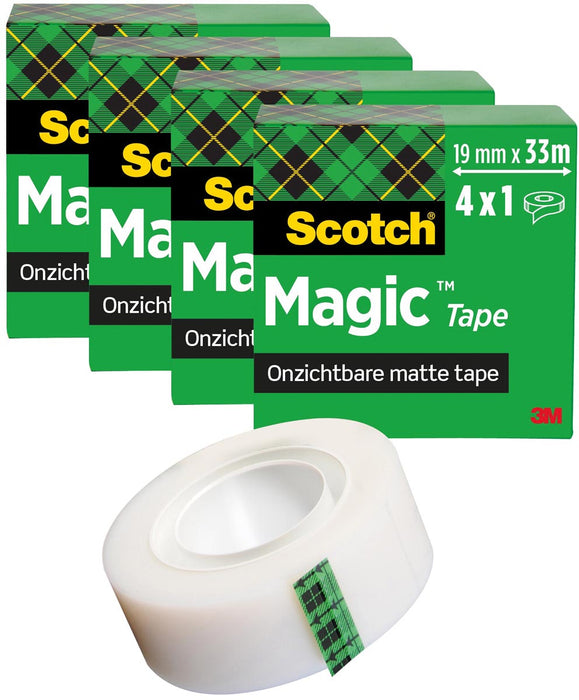 Scotch Magic Tape ft 19 mm x 33 m, verpakking van 4 rollen