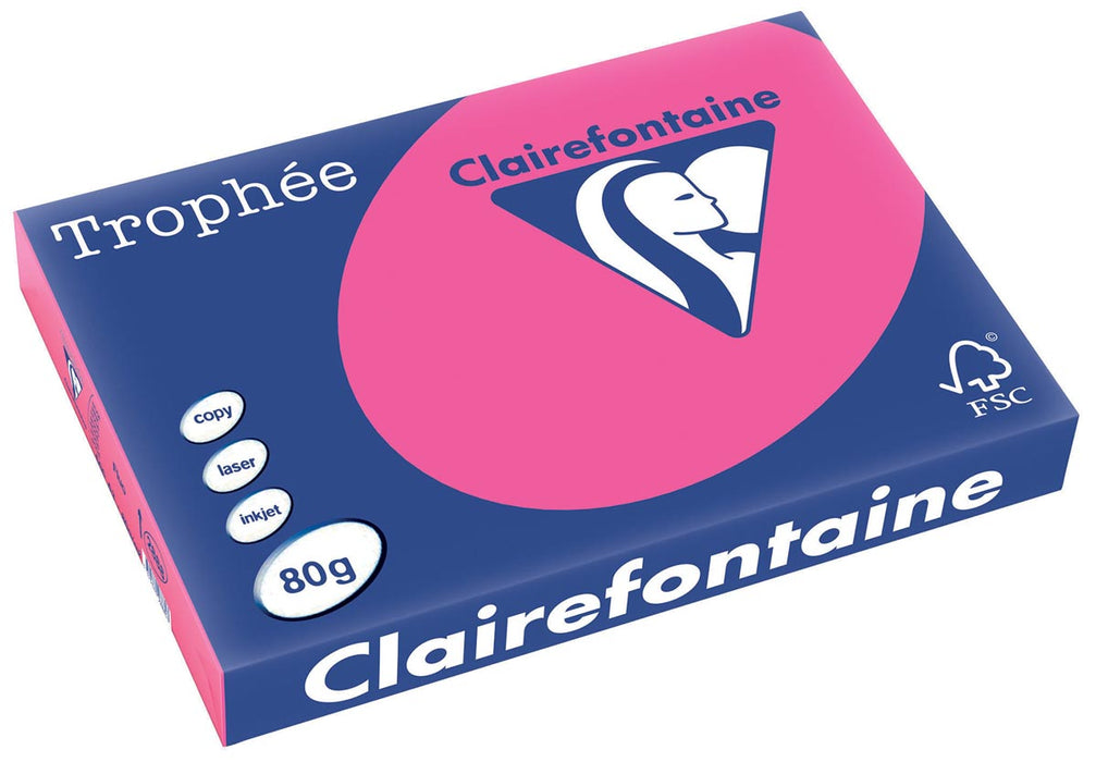 Clairefontaine Trophée Pastel, gekleurd papier, A3, 80 g, 500 vel, fluo roze