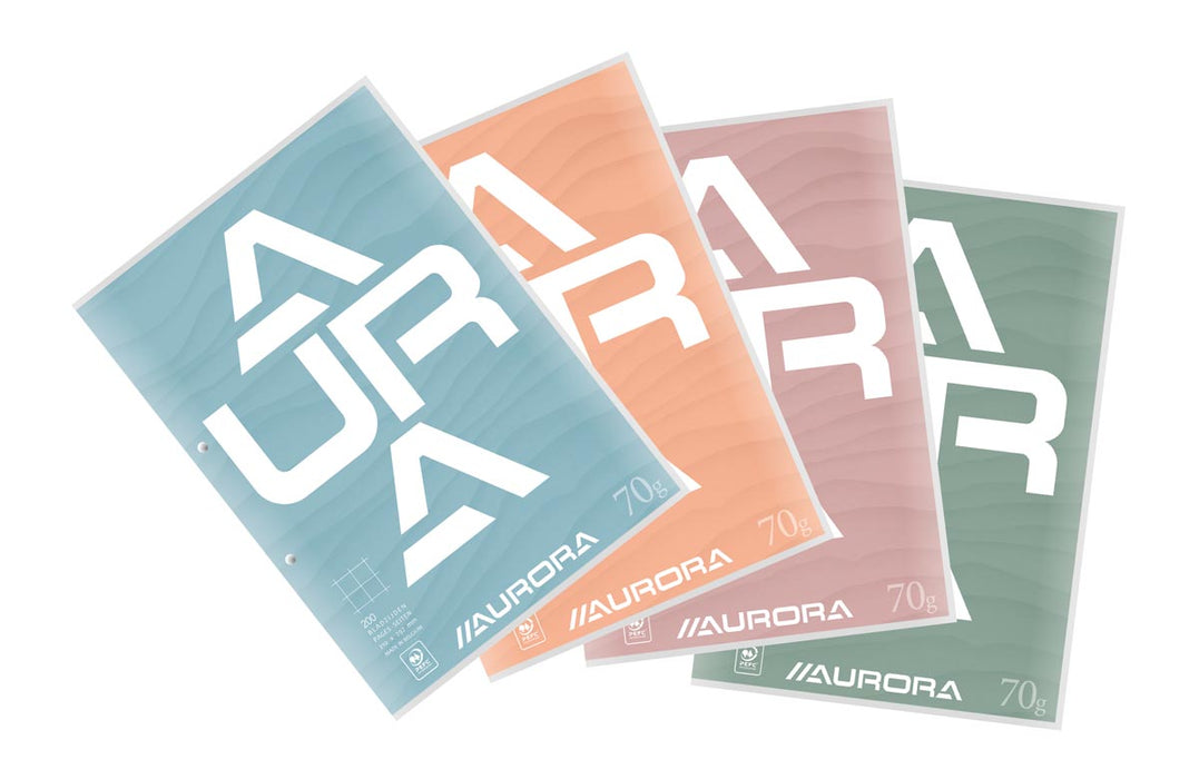 Aurora Splendid cursusblok, ft A4, 70 g/m², 2-gaatsperforatie, geruit 5 mm, 100 vel  ->  Aurora Splendid cursusblok A4 formaat, 70 g/m², 2-gaatsperforatie, ruitjes 5 mm, 100 vellen