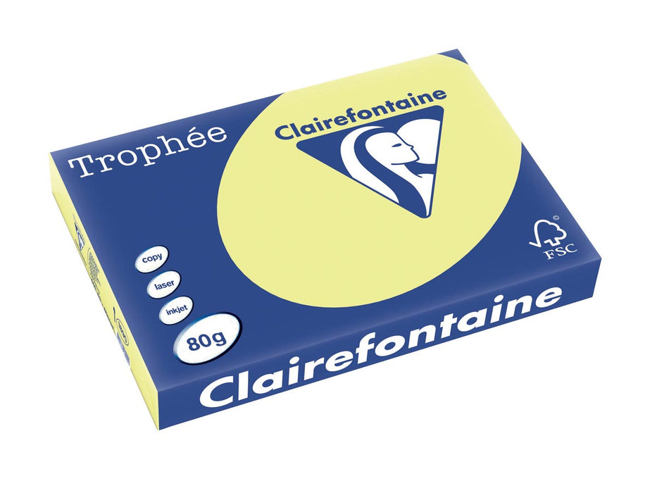 Clairefontaine Trophée Pastel, gekleurd papier, A3, 80 g, 500 vel, citroengeel