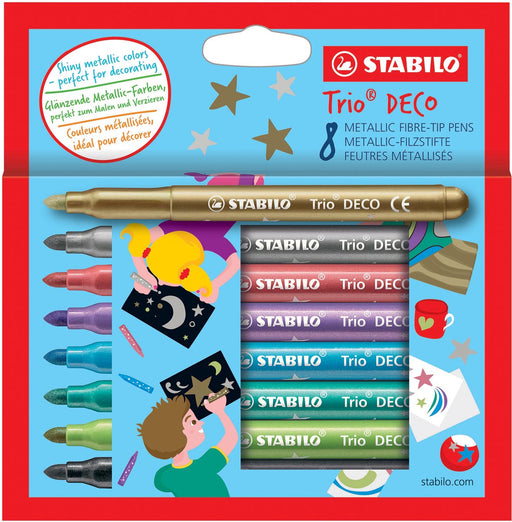 STABILO Trio DECO viltstift, blister van 8 stuks in metaalkleuren 12 stuks, OfficeTown