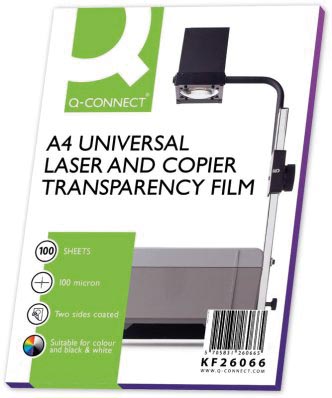 Q-CONNECT overhead transparanten voor laserprinter, A4-formaat, 100 vellen per pakje