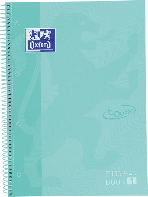 Oxford School Touch Europeanbook spiraalblok, ft A4+, 160 bladzijden, geruit 5 mm, pastel turquoise 5 stuks, OfficeTown