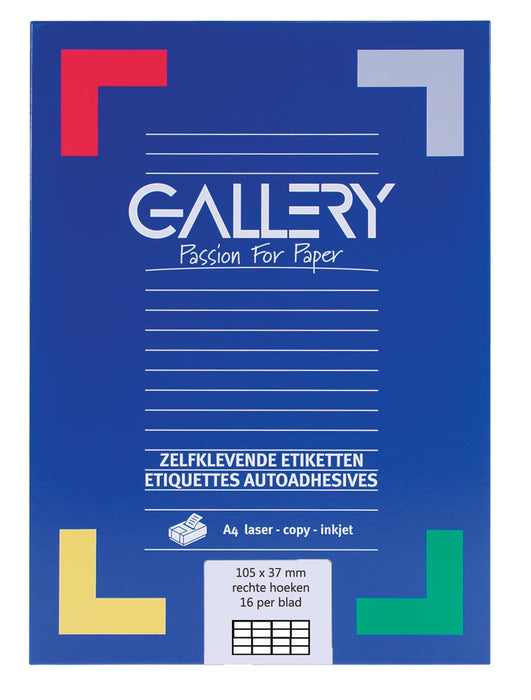 Gallery witte etiketten voor kopieermachines, laser- en inkjetprinters, ft 105 x 37 mm, rechte hoeken, doos van 1.600 etiketten