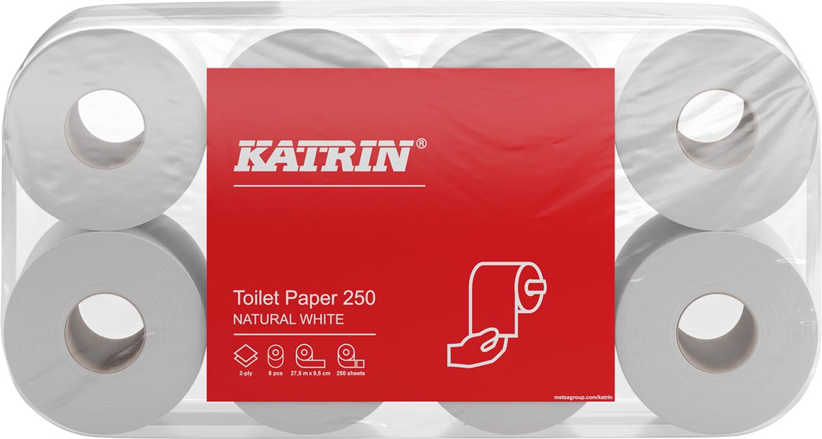 Katrin toiletpapier, 2-laags, 250 vel, pak van 8 rollen