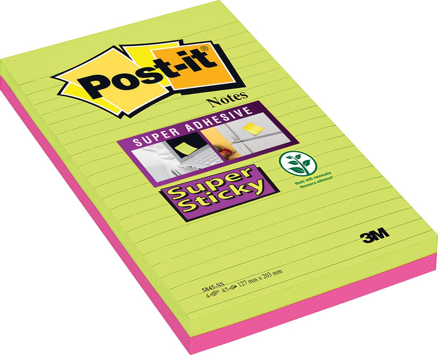 Post-it Super Sticky notes XXXL, 45 vel, ft 127 x 203 mm, geassorteerde kleuren, pak van 2 blokken