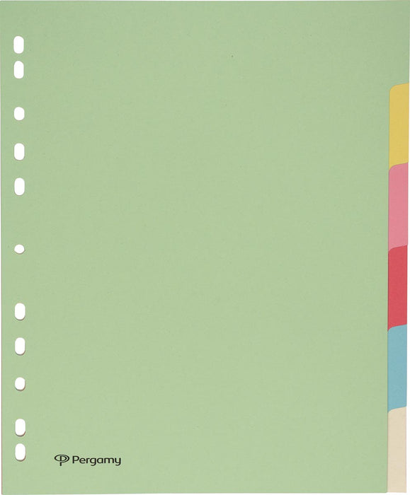 Tabbladen Pergamy ft A4 maxi, 11-gaatsperforatie, karton, geassorteerde pastelkleuren, 6 tabs