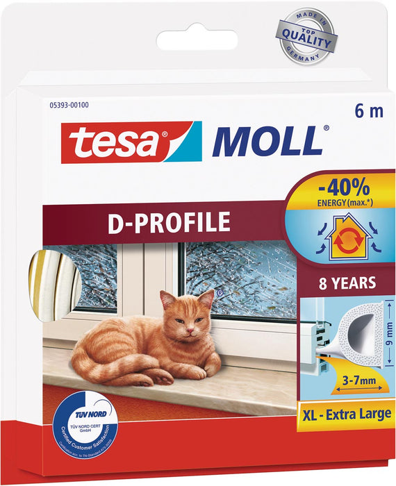 Tesa Moll Klassieke tochtstrip D-profiel, 6 m, wit