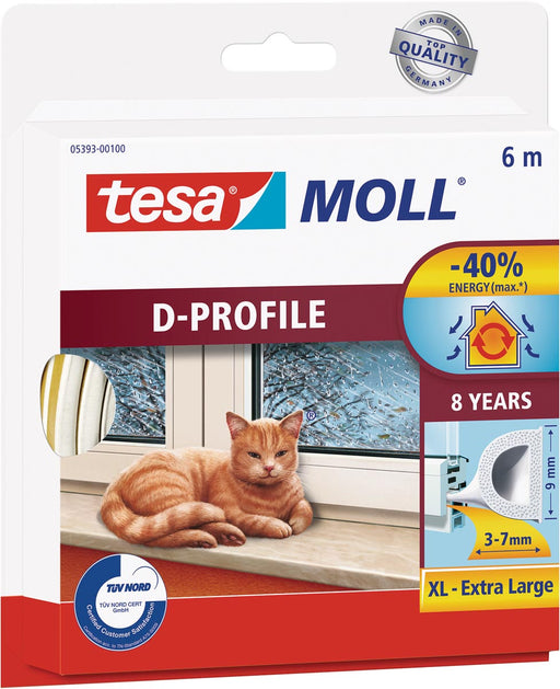 Tesa Moll Classic tochtstrip D-profiel, 6 m, wit 10 stuks, OfficeTown