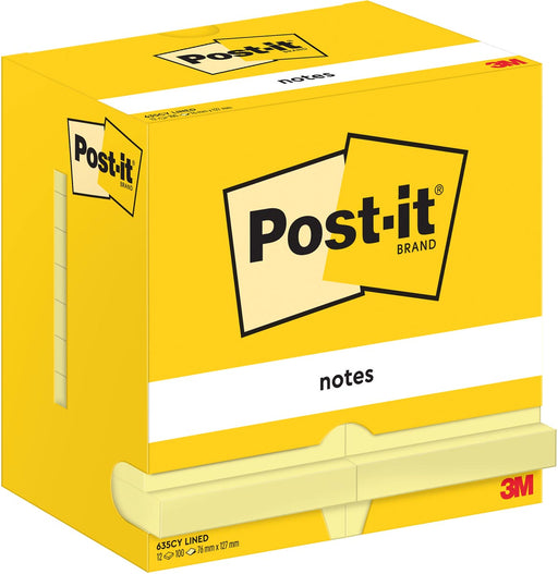 Post-It Notes, 100 vel, ft 76 x 127 mm, geel, gelijnd, pak van 12 blokken 12 stuks, OfficeTown
