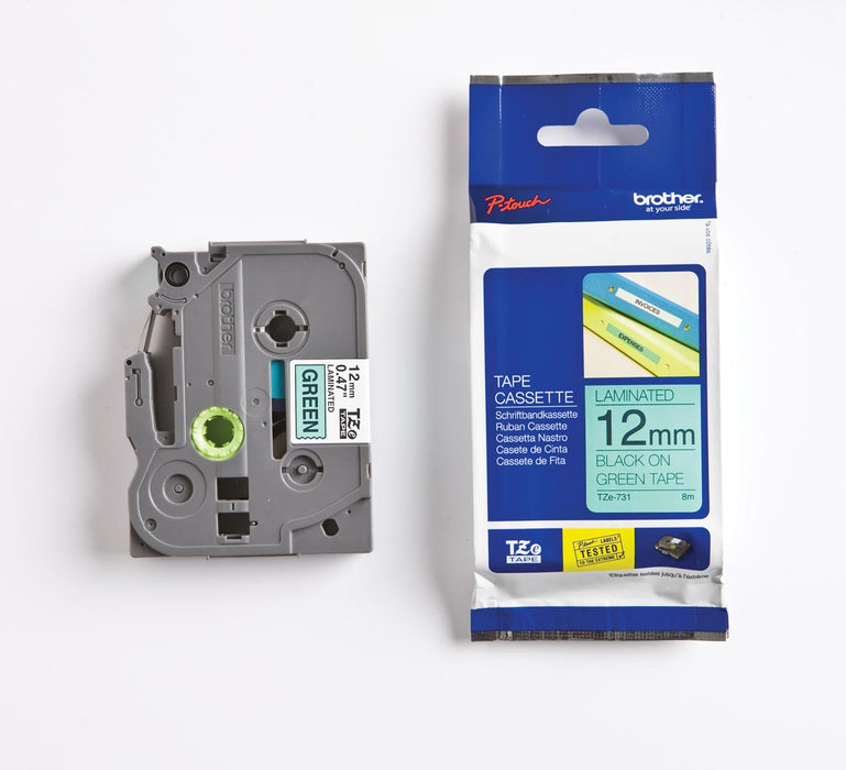 Brother TZe tape voor P-Touch 12 mm, zwart op groen