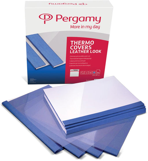 Pergamy thermische omslagen ft A4, 6 mm, pak van 100 stuks, lederlook, blauw 6 stuks, OfficeTown