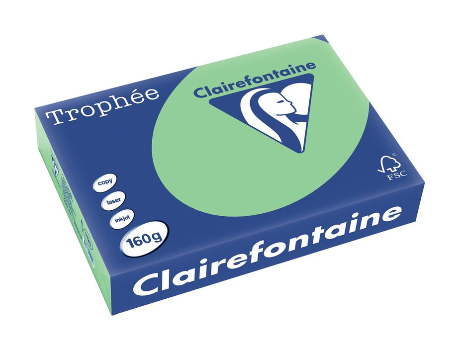 Clairefontaine Trophée Pastel, gekleurd papier, A4, 160 g, 250 vel, natuurgroen 4 stuks