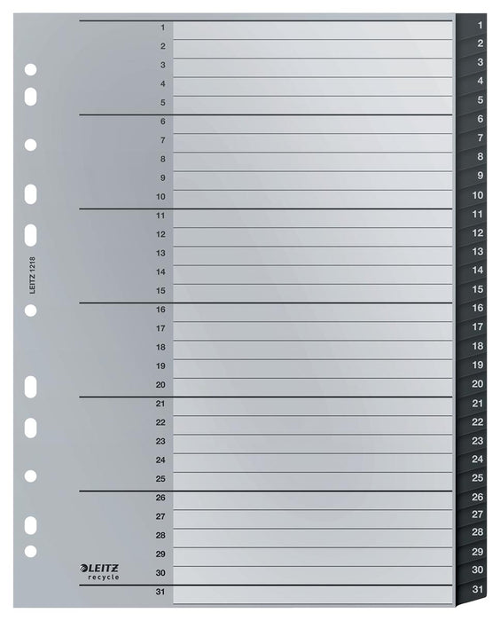 Leitz Recycle tabbladen, ft A4, 11-gaatsperforatie, PP, zwart, 1-31 10 stuks, OfficeTown