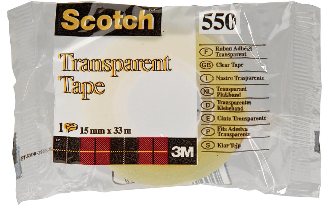 Transparante plakband Scotch 550 ft 15 mm x 33 m met extra sterkte