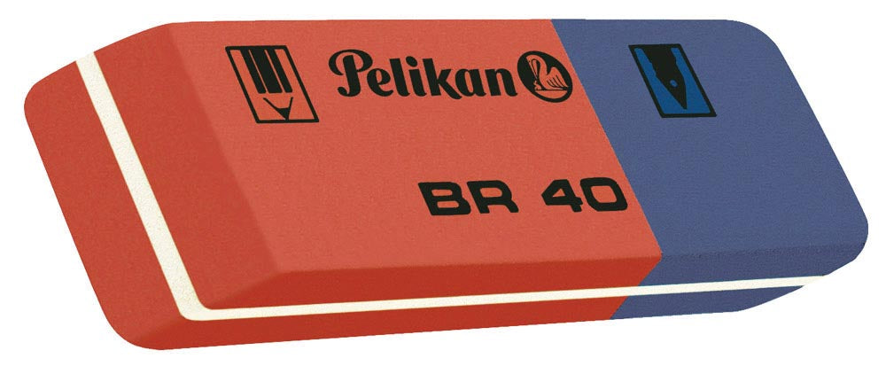 Pelikan gum - Rood en blauw potlood- en inktgummen, doos van 40 stuks