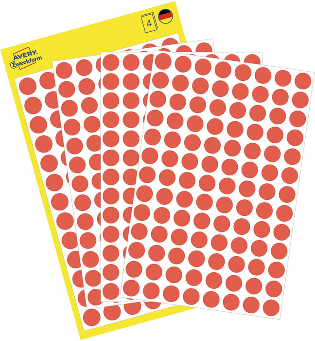 Avery Ronde etiketten diameter 8 mm, rood, 416 stuks 10 stuks, OfficeTown