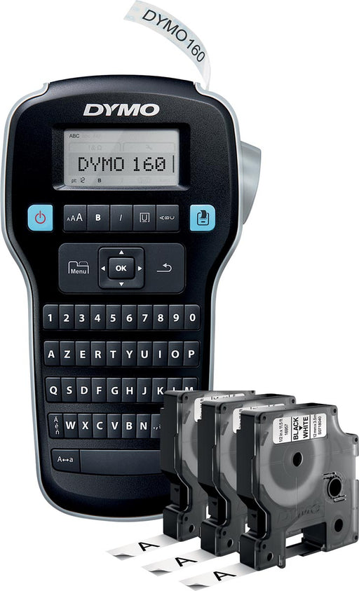 Dymo LabelManager 160 Value Pack: 3 x D1 tape, zwart op wit, 12 mm + 1 x LabelManager 160P, qwerty 6 stuks, OfficeTown