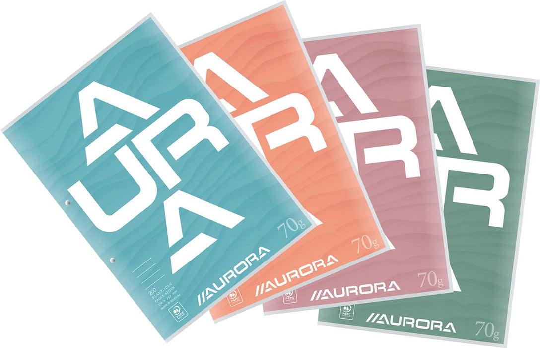 Aurora Splendid schrijfblok, A4-formaat, 70 g/m², 2-gaatsperforatie, gelinieerd, 100 vellen